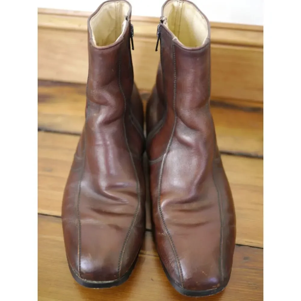 Vtg 70s NUNN BUSH Leather MOD Monk Zip Up ANKLE BOOTS USA Union 8.5 EEE 42